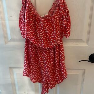 roxy red with white polka dot romper.